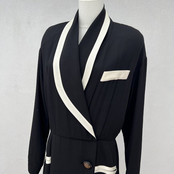 Vintage 80s Danny & Nicole Black & White Midi Secretary Dress / Made in the USA - Picture 16 of 16